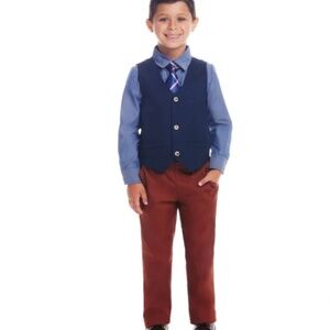 4 Piece Set NWT Andy & Evan Kids' Dressy Vest Shirt Pants Tie Set Navy  2T, 5, 7